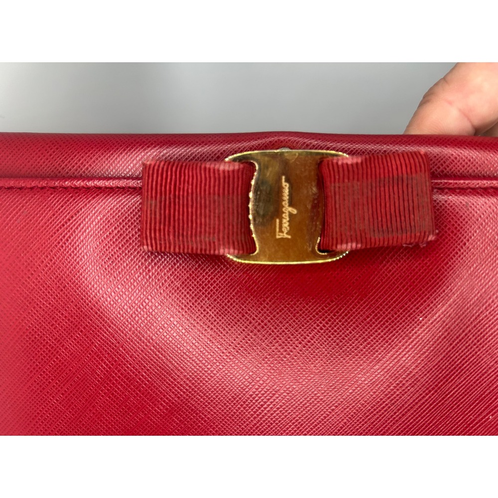 Salvatore Ferragamo Red Saffiano Leather Continental Wallet Gancini Clasp #91